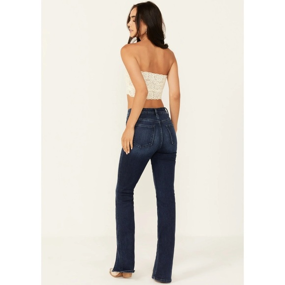 Flying Monkey Jeans Women's Size 28 Dark Blue Wash Straight Split Hem High Rise - Picture 6 of 13